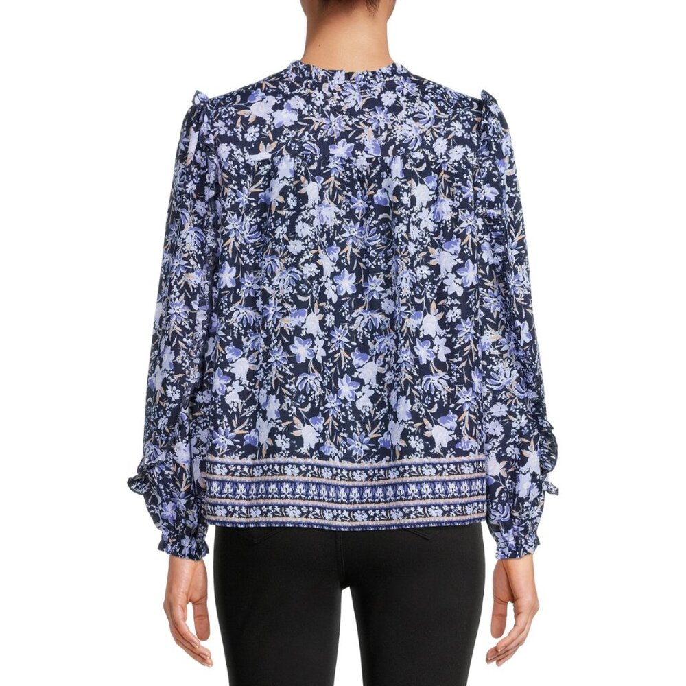 Mixed Print Ruffle Top, Periwinkle Combo - Picture 3 of 7